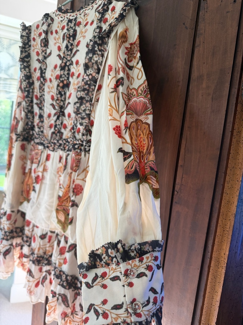 FARM Rio Cream Floral Long Sleeve Dress with Black and Red Accents - Picture 4 of 6